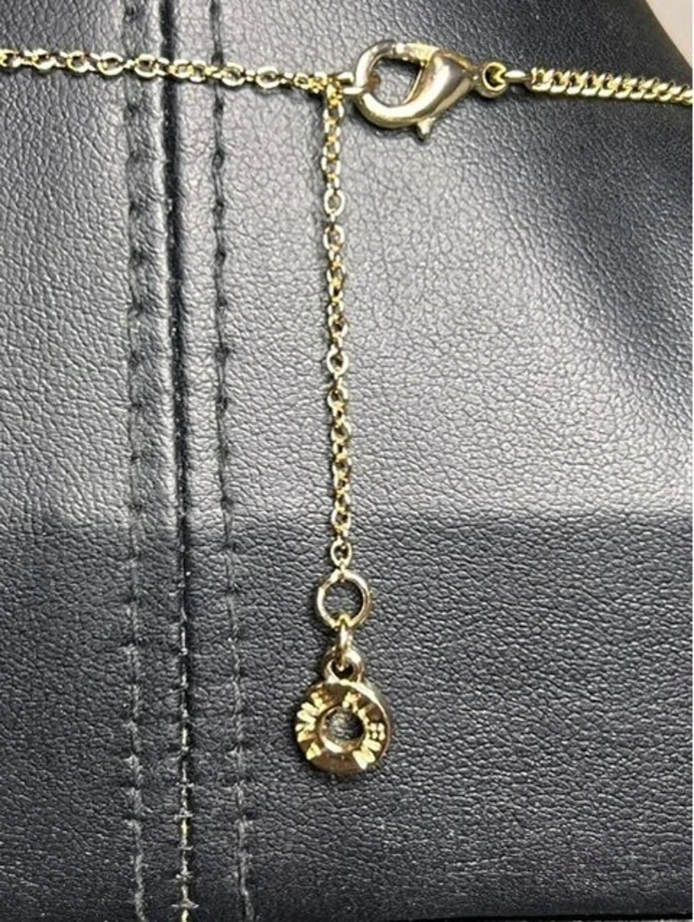 B6578 Anne Klein Mother of Pearl Rhinestone Gold Tone Station Necklace 16-18
